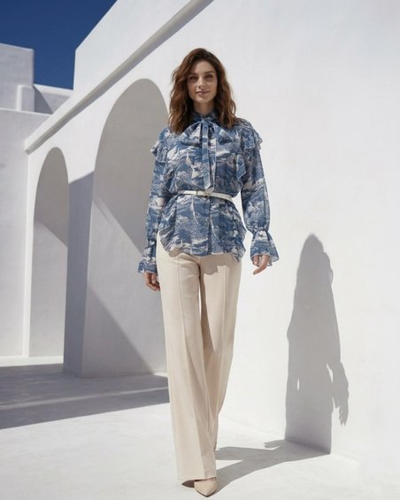 Блуза в принт «Купальщицы»