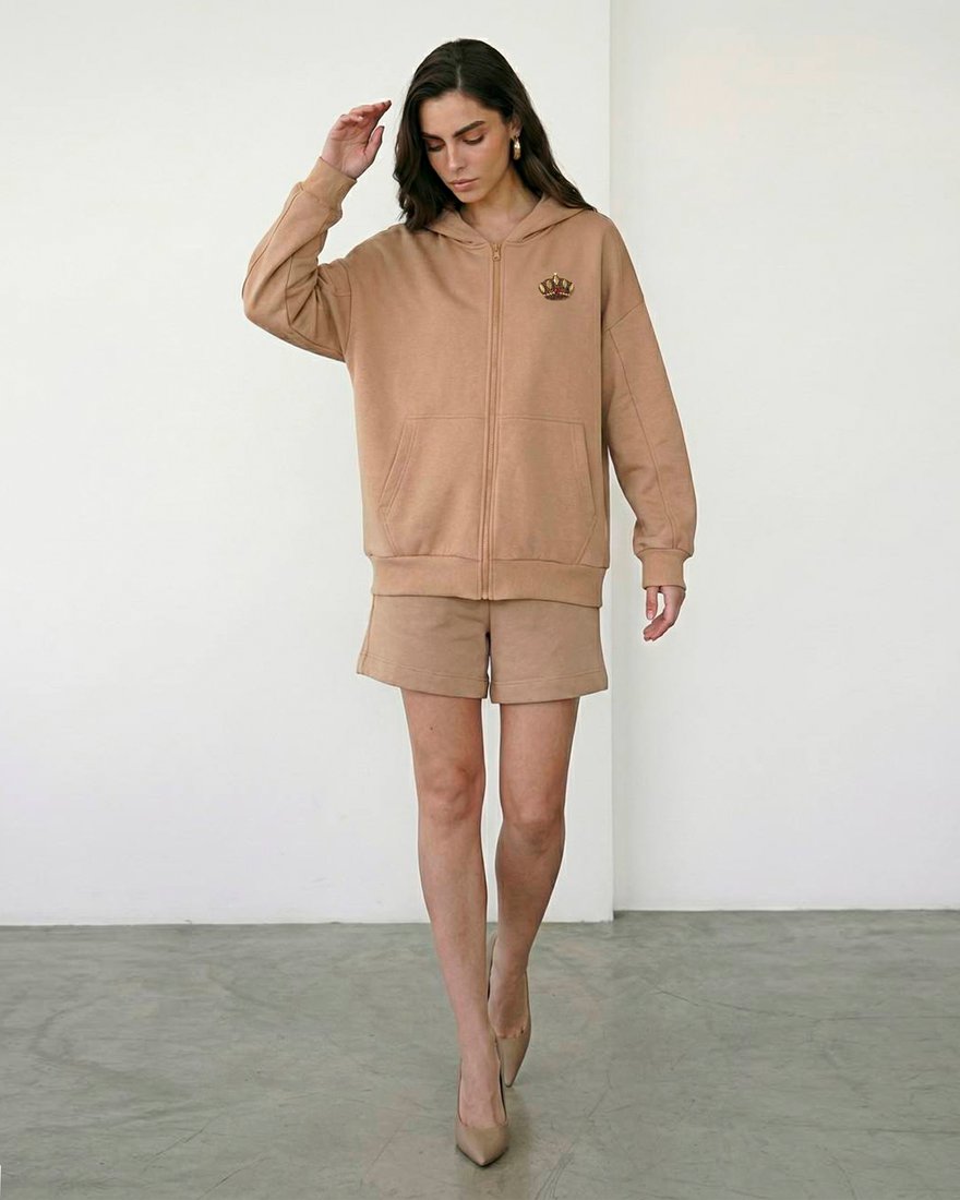 Худи на молнии с капюшоном цвета "Мускатный орех" www.EkaterinaSmolina.ru