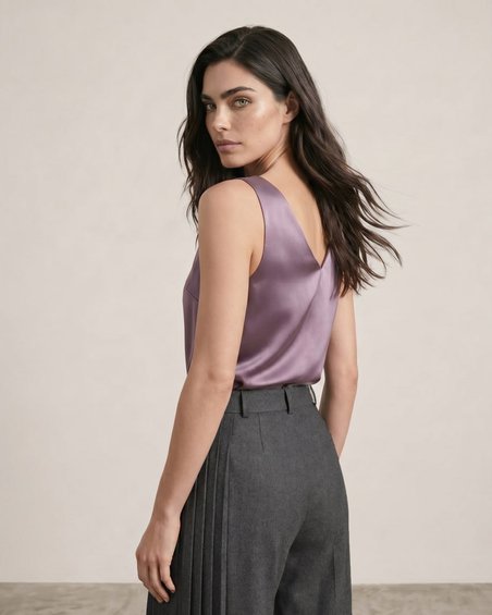 Топ на широких брителях цвета темно-лилового цвета