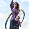 Блуза-кимоно с принтом "лица", из вискозы