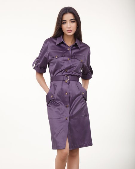 Платье-рубашка в стиле сафари, цвет сатиновый пурпур