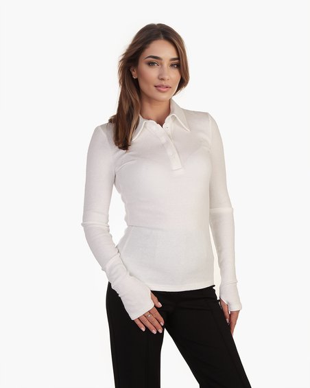 Блуза-поло в рубчик с длинным рукавом
