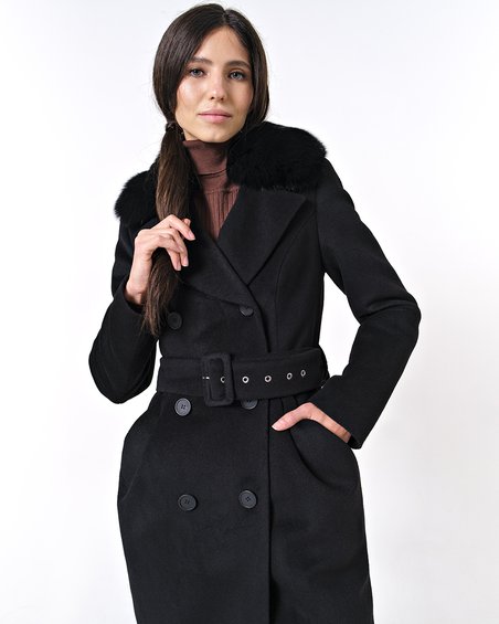 Пальто двубортное темного цвета оверсайз силуэта