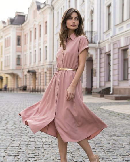 Платье рубашка цвета пыльной розы