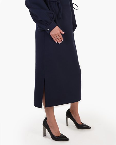 Платье с пышными рукавами, сапфирового цвета