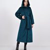 Бархатный пуховик длины макси, цвета ниагара