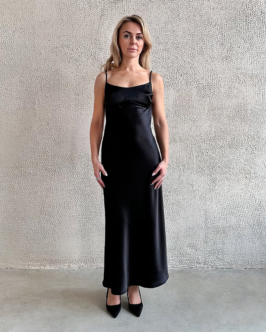 Платье-сорочка с лифом и открытой спиной, черное www.EkaterinaSmolina.ru