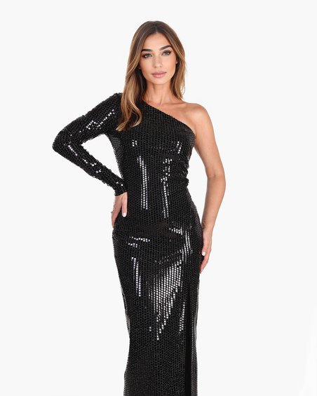 Платье на одно плечо из фактурной ткани