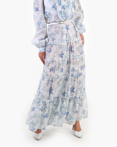 Платье из из органзы голубое с воланами