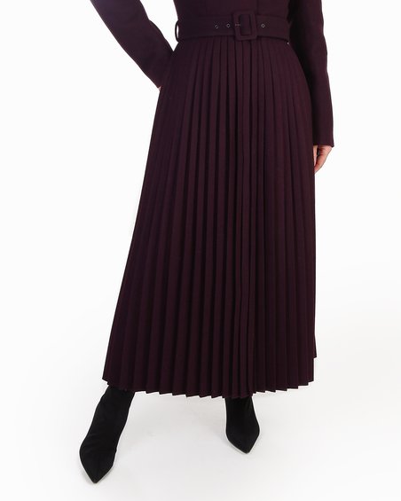 Пальто с юбкой-плиссе цвета темный пурпур