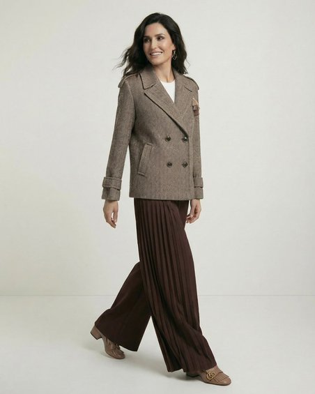 Полупальто-бушлат с кисточкой на воротнике, табачного цвета