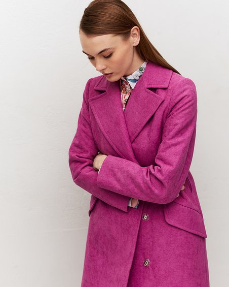Пальто классическое пудрово-розового цвета из комбинированной ткани