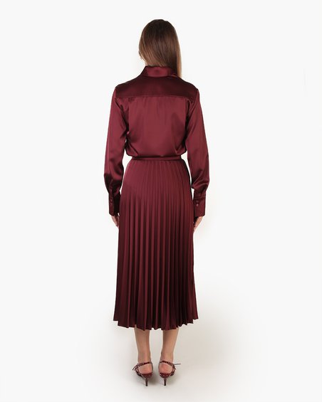 Юбка-гофре из атласной ткани, цвета бургунди