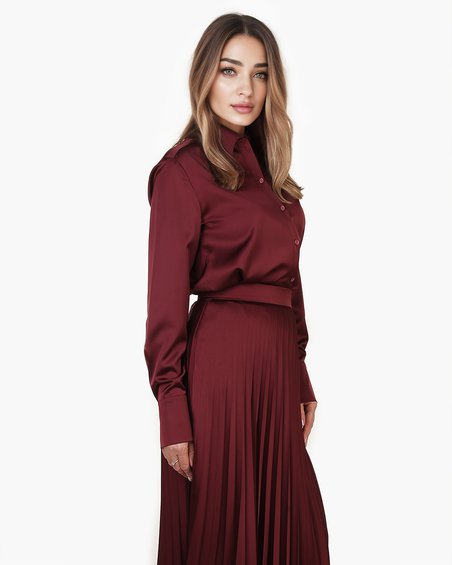 Блуза из атласной ткани, цвета бургунди