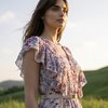 Платье-сарафан макси с воланами нежно розового цвета в цветочный принт