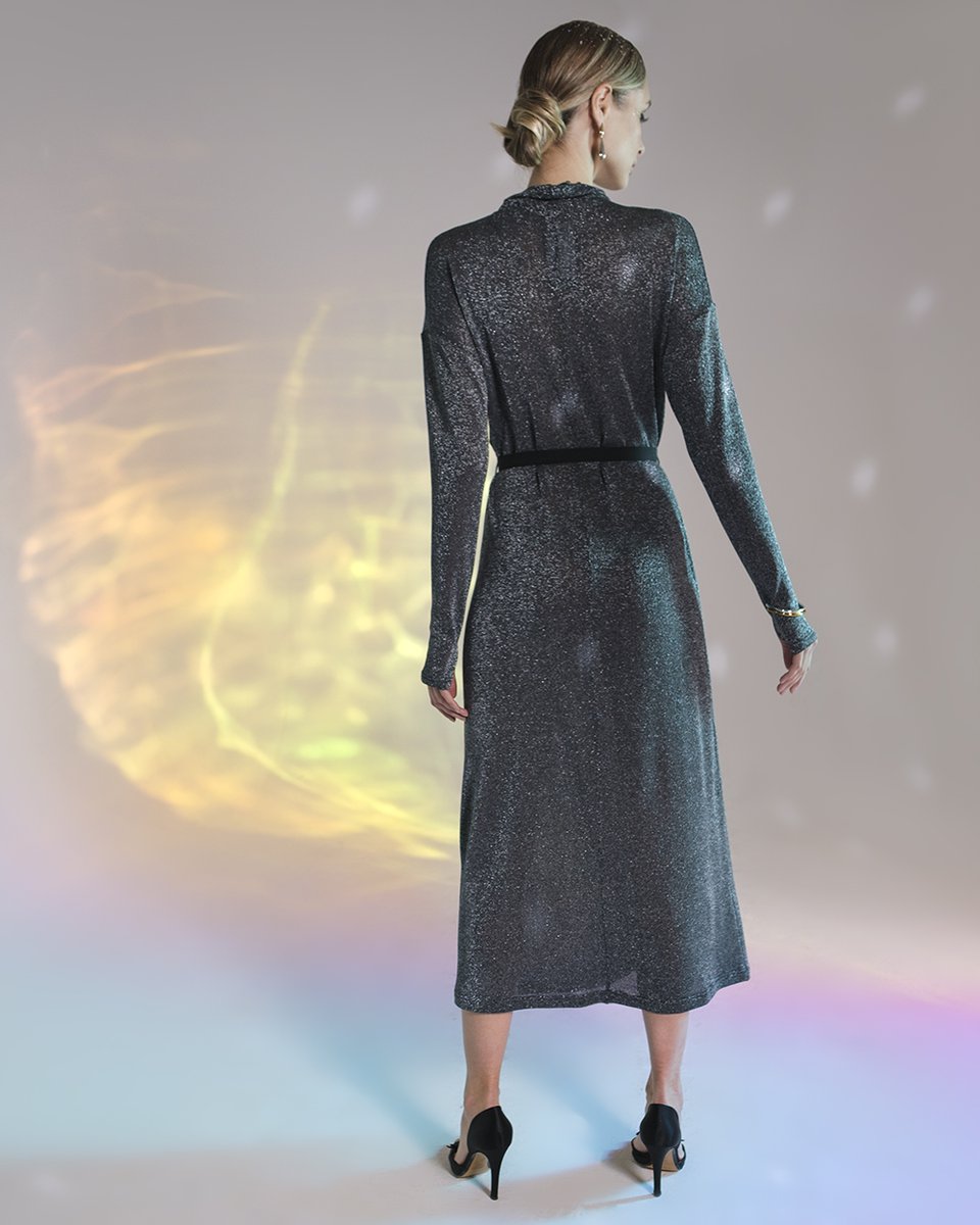 Облегающее платье длины миди, серебряного цвета