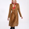 Зимнее пальто цвета camel с фестонами на юбке