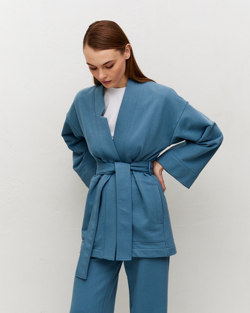 Кимоно из футера, серо-голубого цвета
