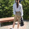 Шерстяные шорты в офисном стиле с узором "Елочка"