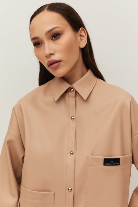 Блуза цвета мокко из экокожи