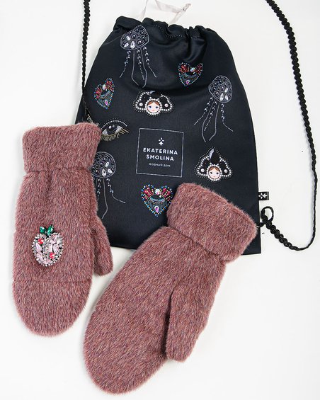 Варежки с декором «Яблочки», розовый меланж