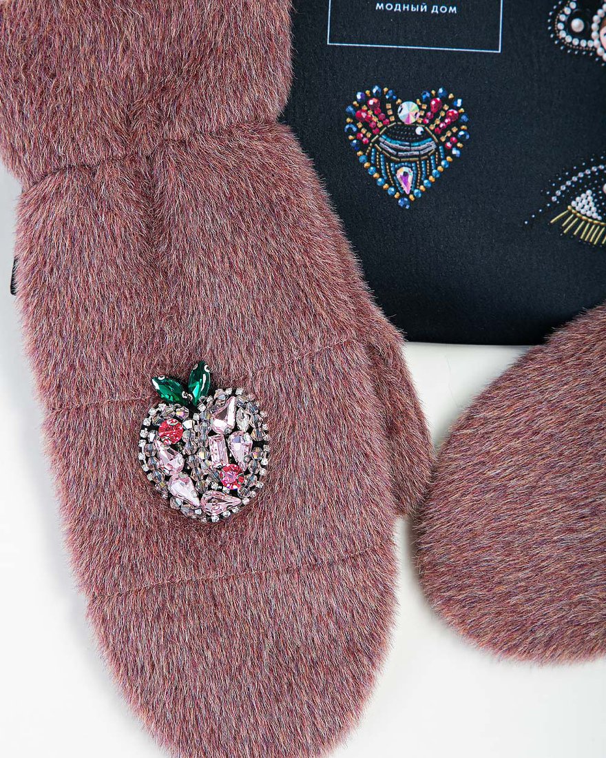 Варежки с декором «Яблочки», черные www.EkaterinaSmolina.ru