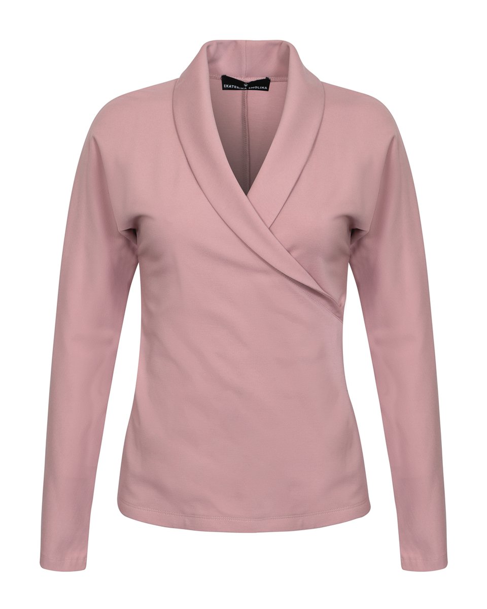 Блуза трикотажная пудрового цвета с шалевым воротником