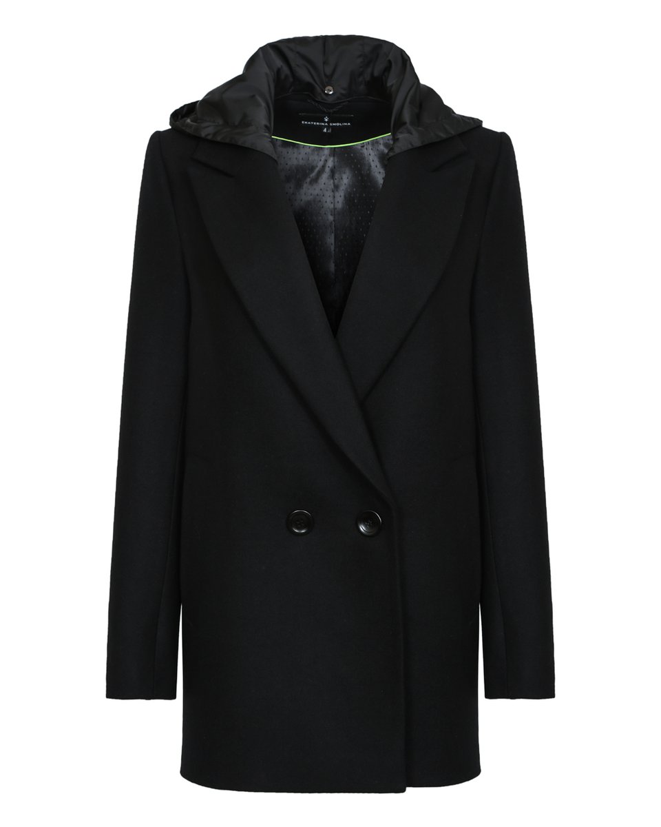 Пальто-жакет черного цвета с капюшоном