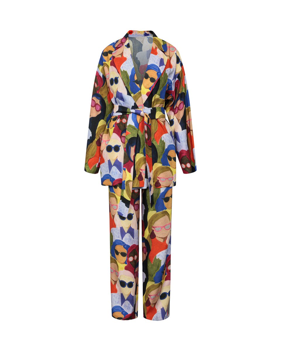 Комплект кимоно и брюки  принт "Лица"