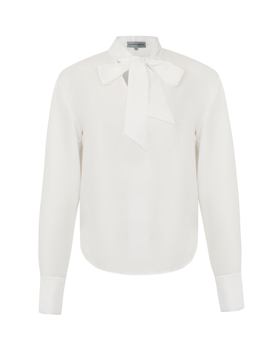 Блуза белая с лентами на воротнике