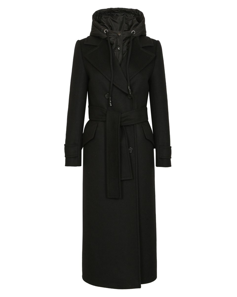Двубортное пальто из шерсти и кашемира, цвет черный