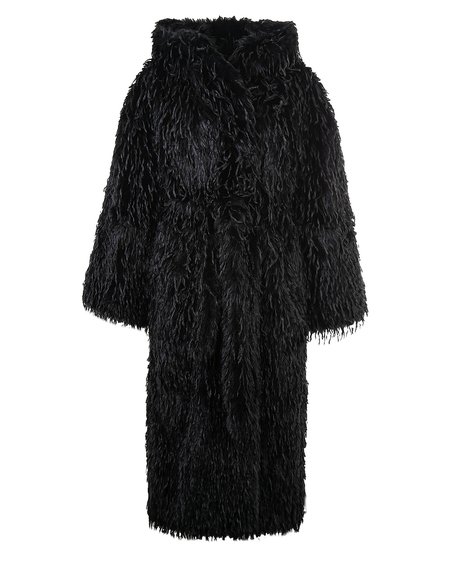Бохо шуба из эко-меха с капюшоном, черная