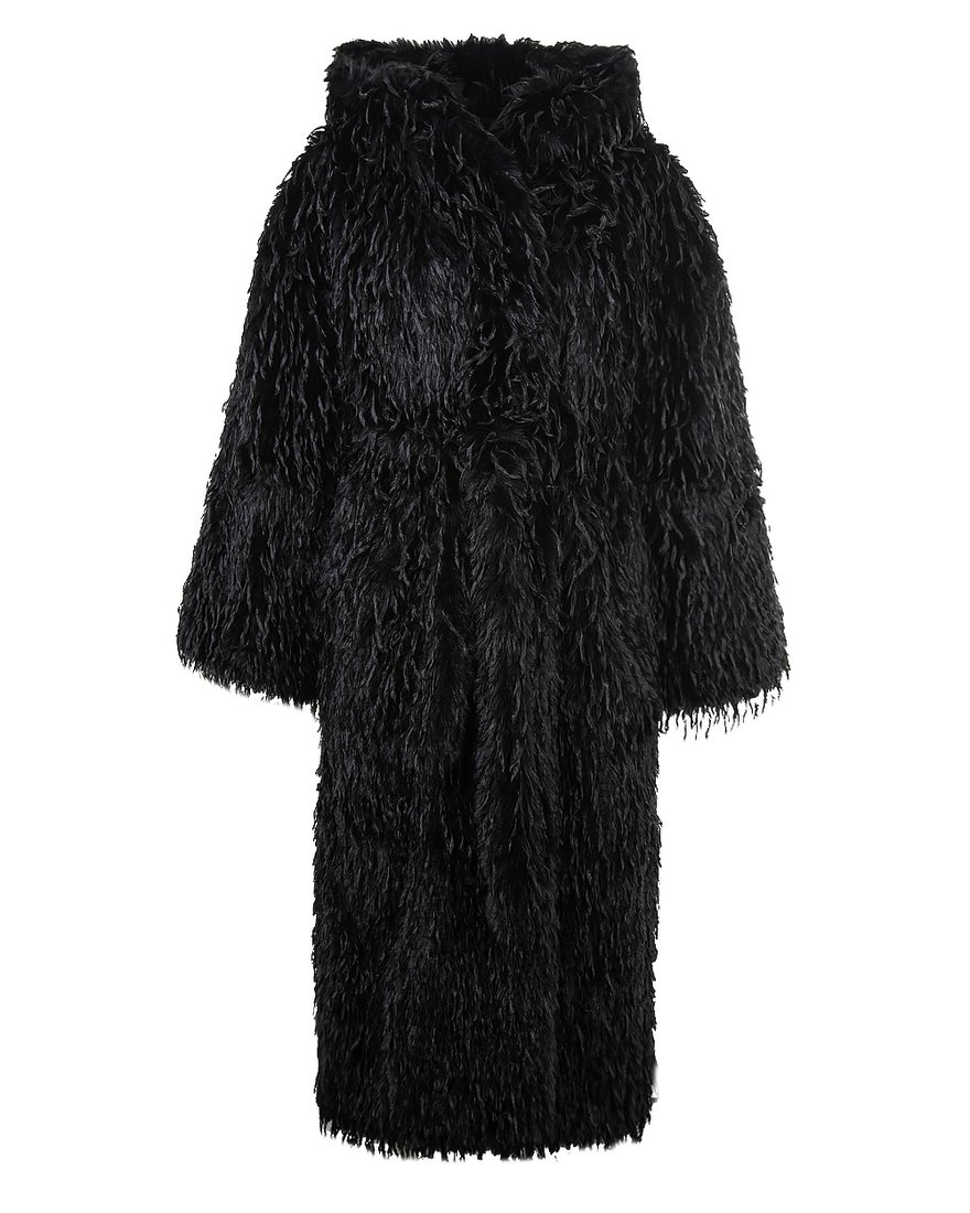 Бохо шуба из эко-меха с капюшоном, черная www.EkaterinaSmolina.ru
