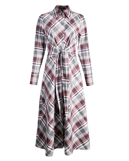 Платье-рубашка в клетку с поясом-лентами