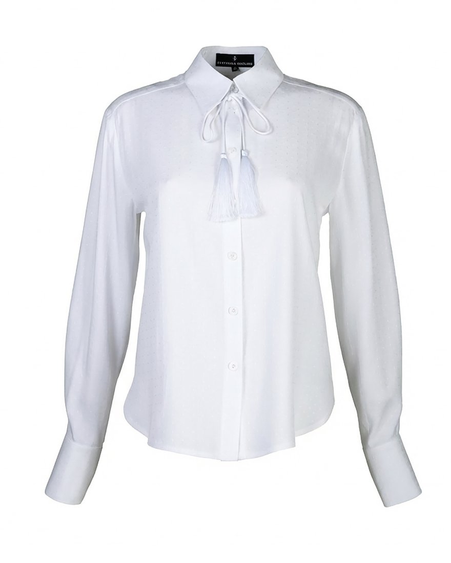 Блуза со съемным шнурком и кистями, цвет «Белый жемчуг» www.EkaterinaSmolina.ru