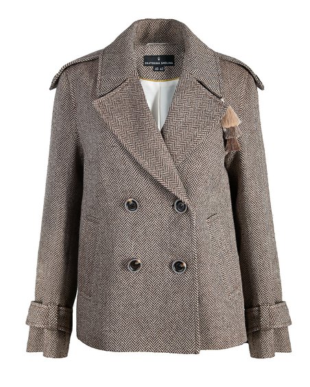 Полупальто-бушлат с кисточкой на воротнике, табачного цвета