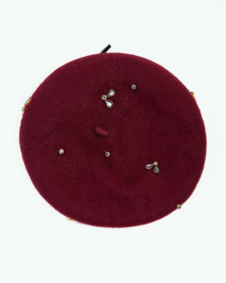 Берет со стразами пчелы в винном цвете