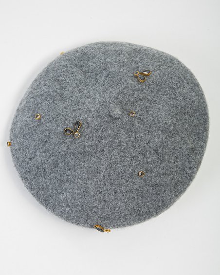 Берет со стразами пчелы в светло-сером цвете