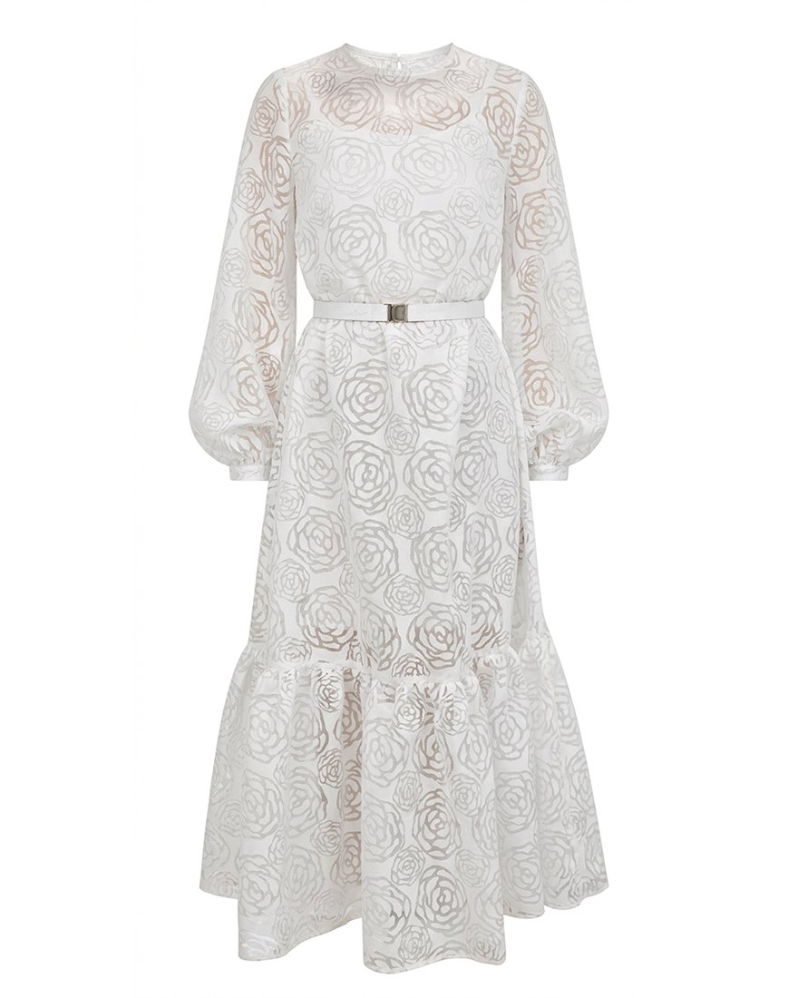 Платье Мэри белое с розами и без воротника www.EkaterinaSmolina.ru