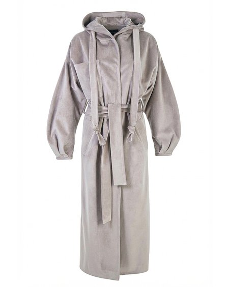 Пальто из бархата с капюшоном, цвет «Серый жемчуг»