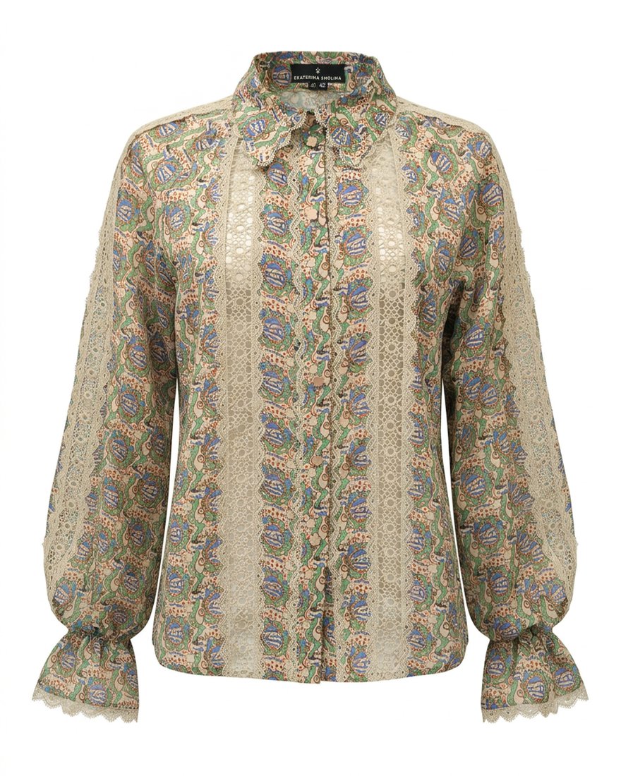 Блуза из итальянской ткани с принтом и вставками из кружева www.EkaterinaSmolina.ru