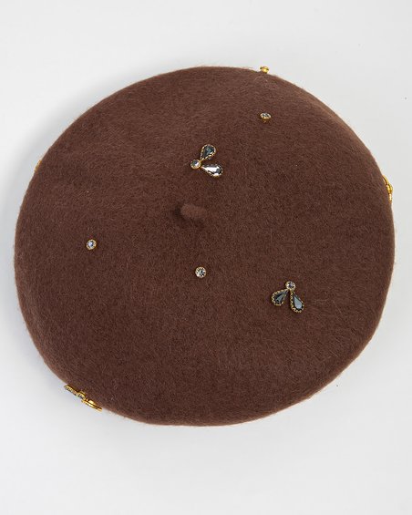 Берет со стразами в шоколадном цвете