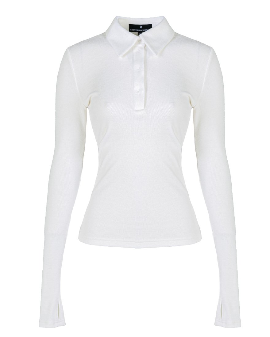 Блуза-поло в рубчик с длинным рукавом www.EkaterinaSmolina.ru
