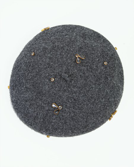 Берет со стразами пчелы в цвете серый меланж