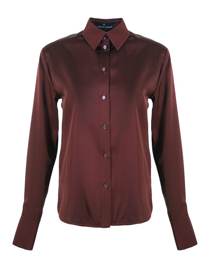 Блуза из атласной ткани, цвета бургунди www.EkaterinaSmolina.ru