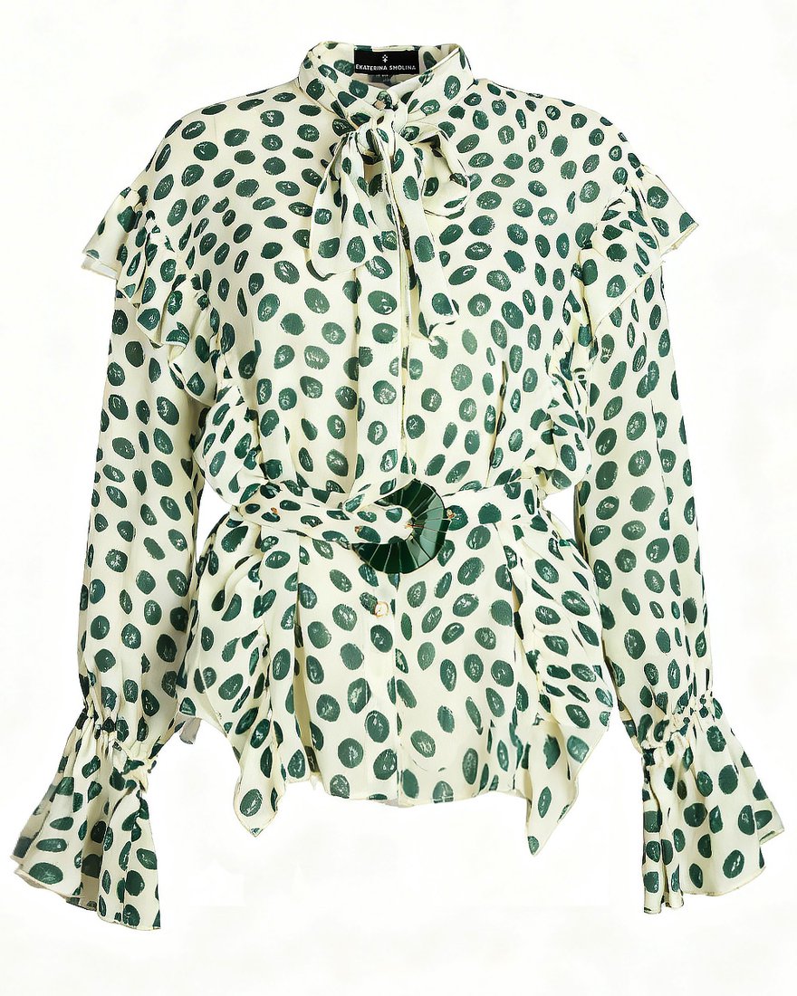 Блуза цвета айвори в зеленых горох www.EkaterinaSmolina.ru