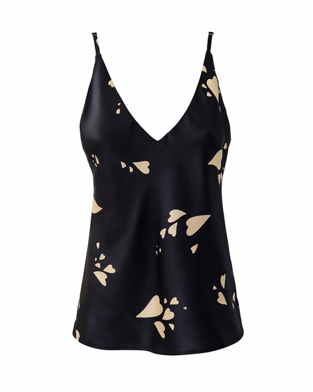 Топ на бретелях из итальянского шелка черного цвета с принтом сердца