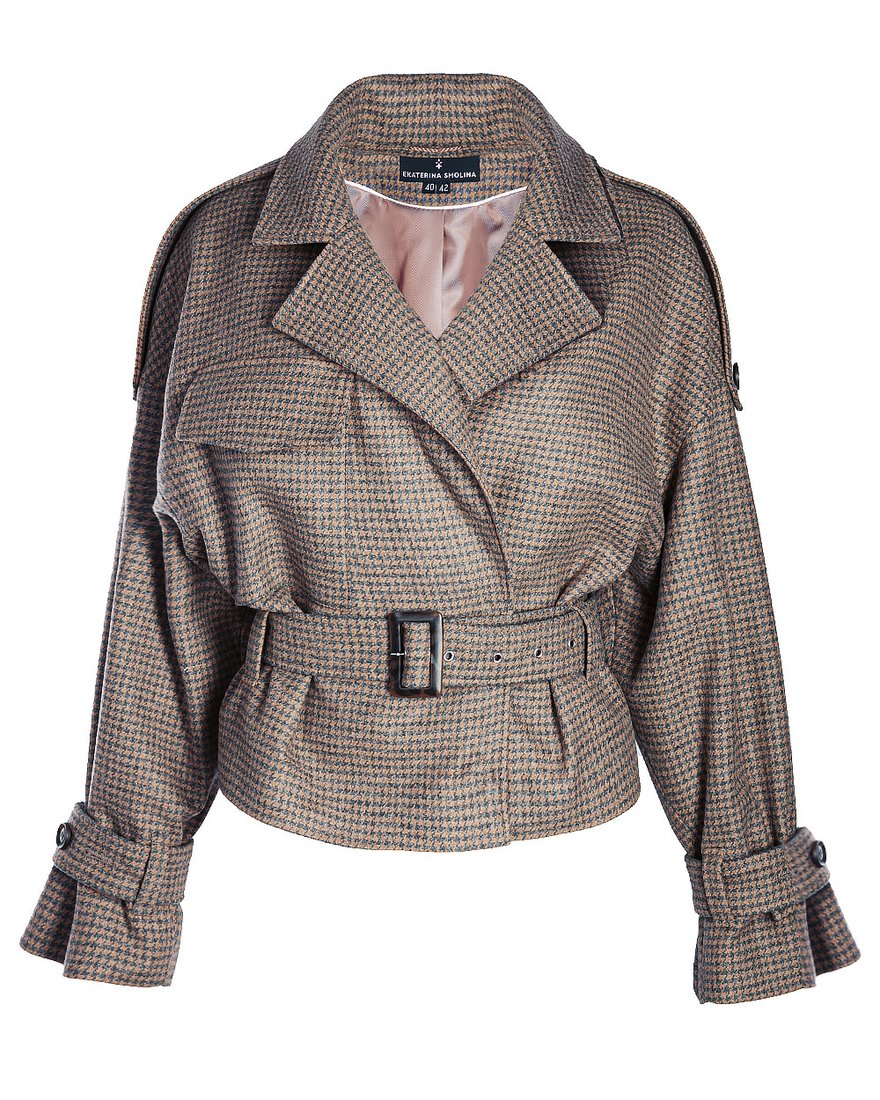 Жакет-косуха кофейного цвета в гусиную лапку из итальянской ткани www.EkaterinaSmolina.ru