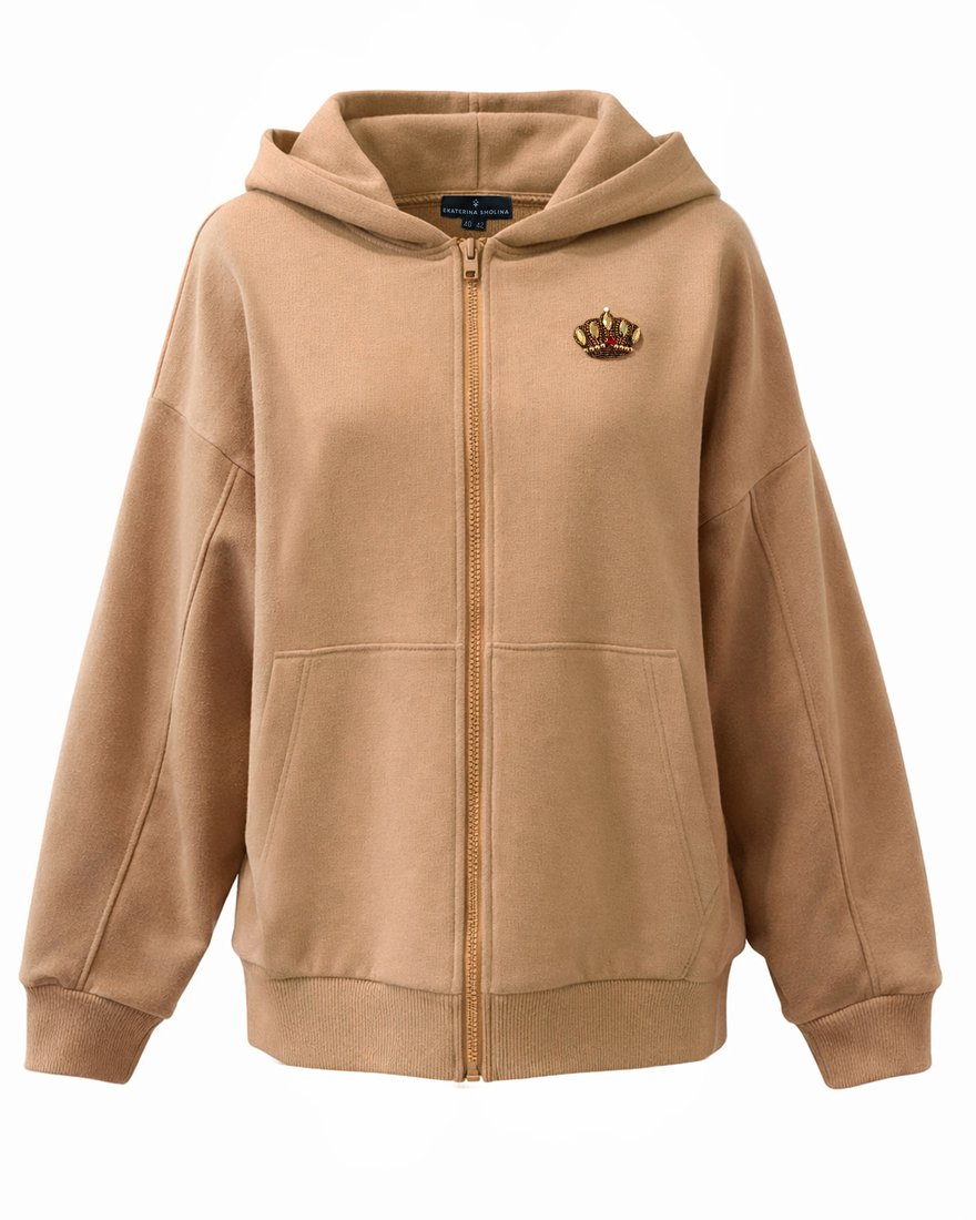 Худи на молнии с капюшоном цвета "Мускатный орех" www.EkaterinaSmolina.ru