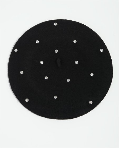 Берет с крупными стразами в черном цвете